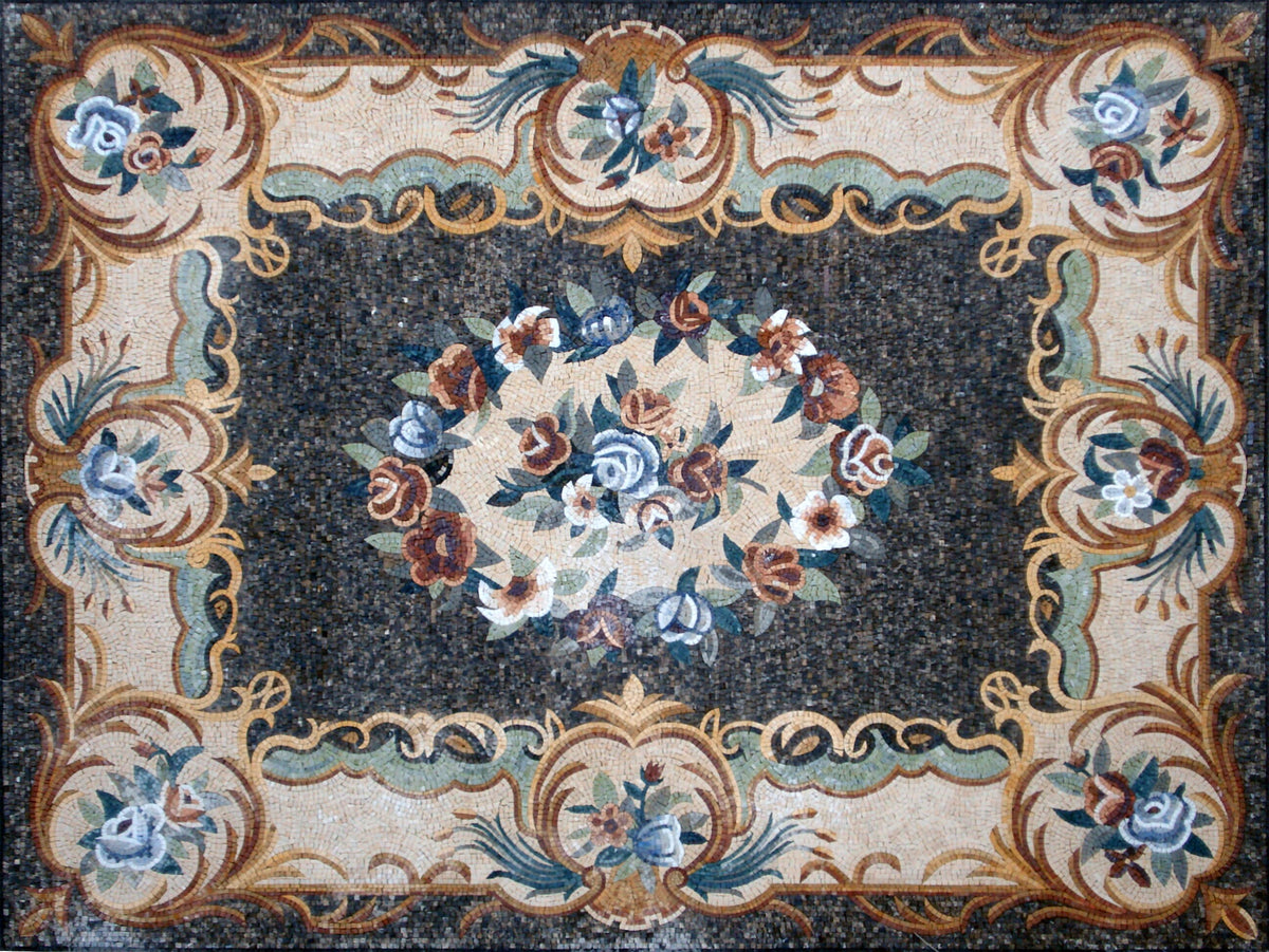 HOME DECORATION RUG | Floral Mosaic Modern Area Masterpiece Rug | Natural Stone Attractive Art Handmade Carpet | Housewarming Gift