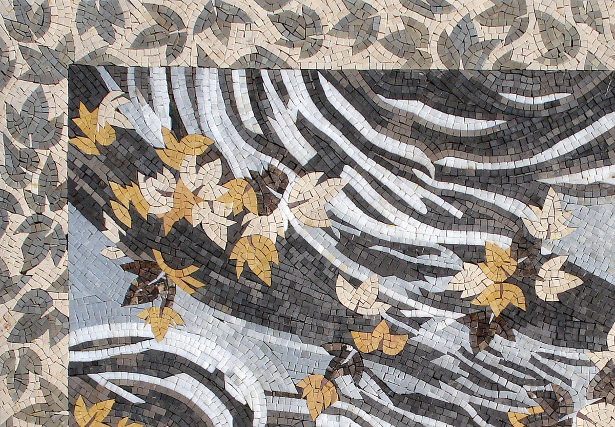 Handmade Marble Mosaic Rug: Leaves Art Tile, Home Decor (56” x 40”)