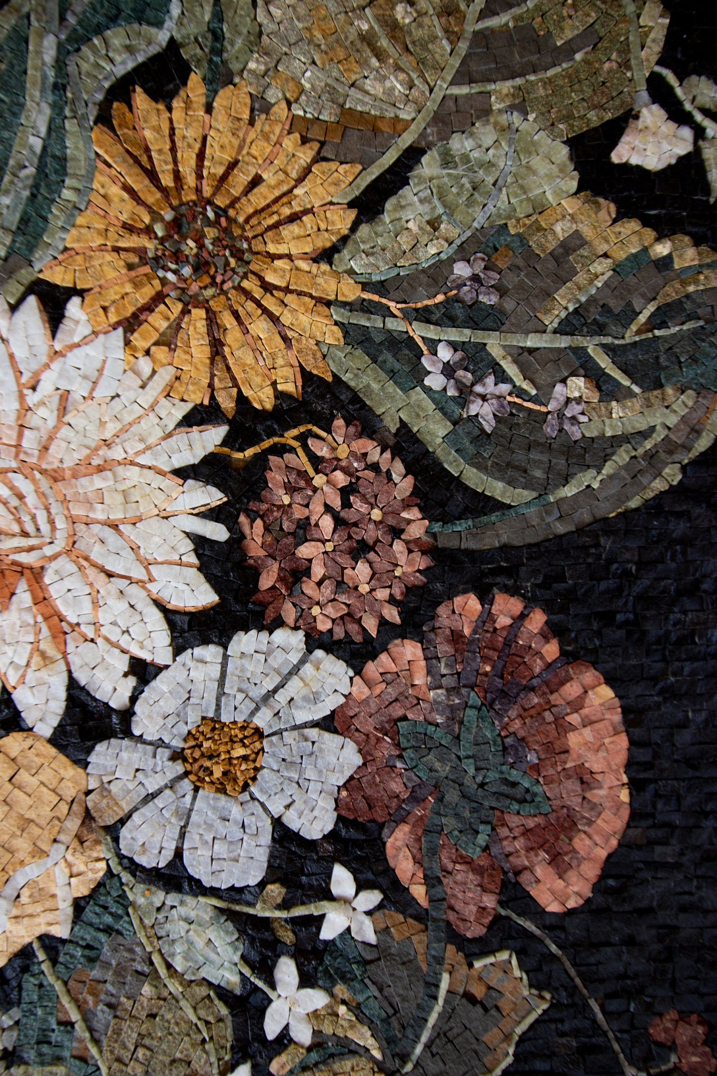 Handmade Floral Mosaic Wall Art: Natural Stone Flowers in Vase