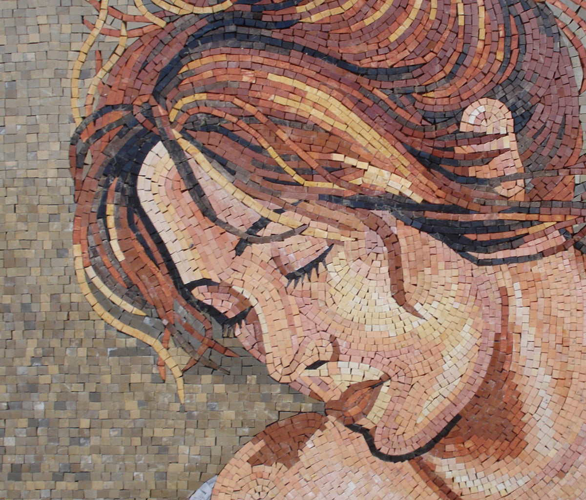 Handmade Woman Portrait Mosaic Tile Art: Marble Stone Mural