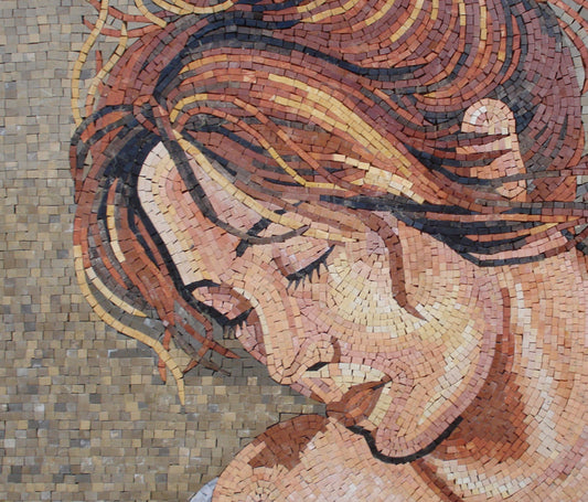 Handmade Woman Portrait Mosaic Tile Art: Marble Stone Mural