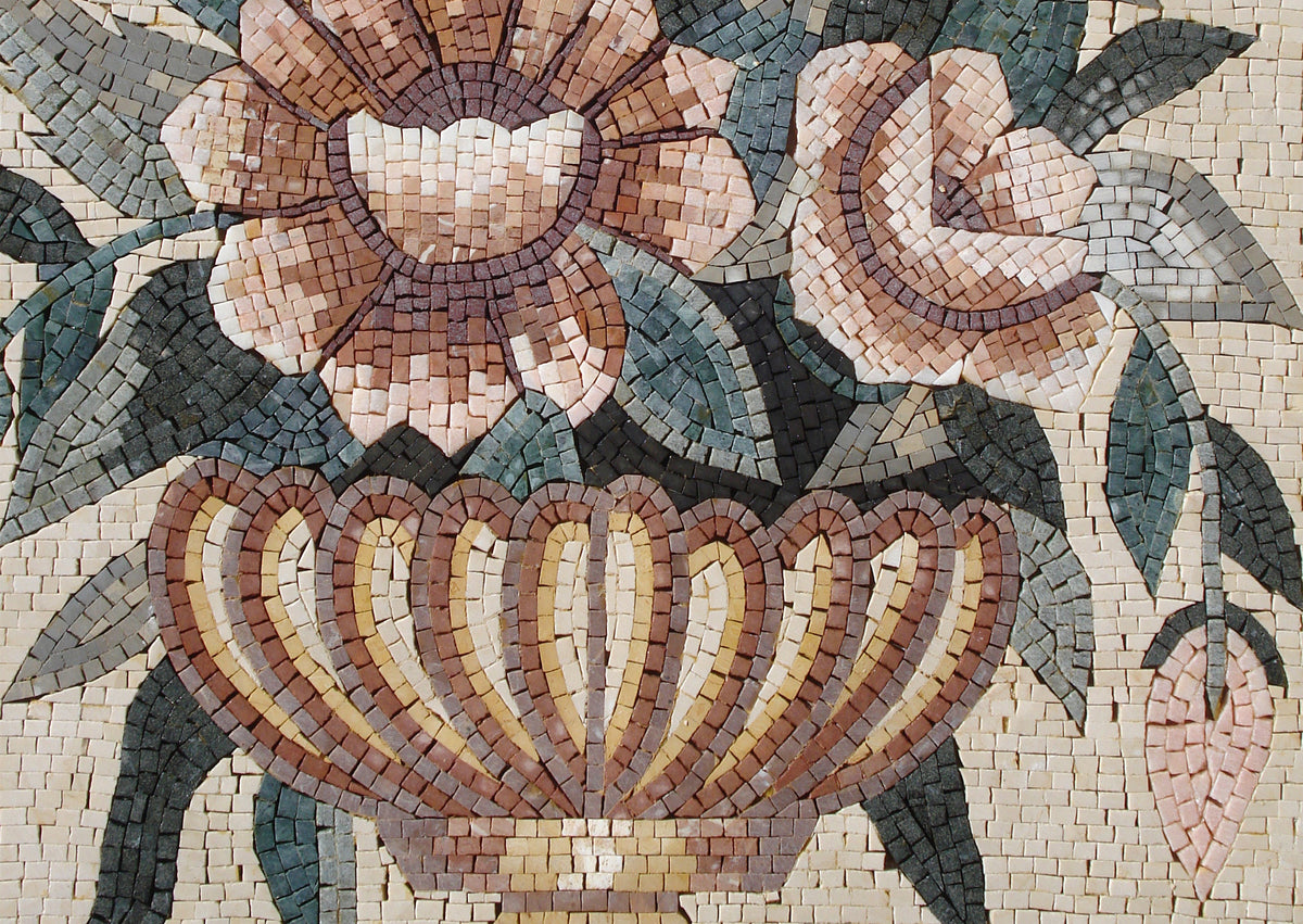 Handmade Marble Mosaic Flower Art: Rose Vase Wall Decor