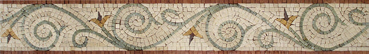 Yellow Flower Vine Mosaic Border: Handmade Marble Tile Trim, Botanical Wall Accent