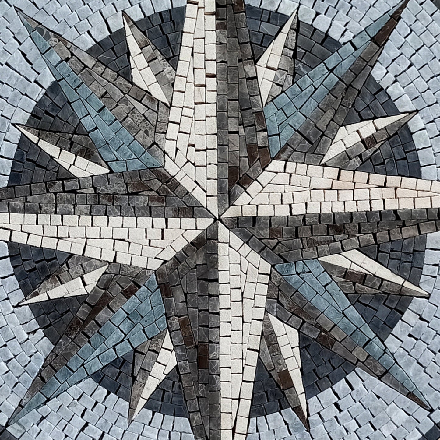 Artisanal Tranquility -Handmade Compass & Pool Tile Medallion Marble Mosaic Art - Customization available