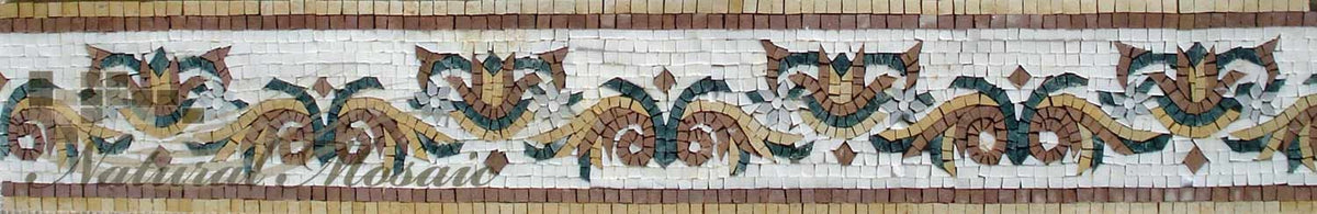Botanical Marble Mosaic Border: Floral Wall Tiles, 6" x 40"