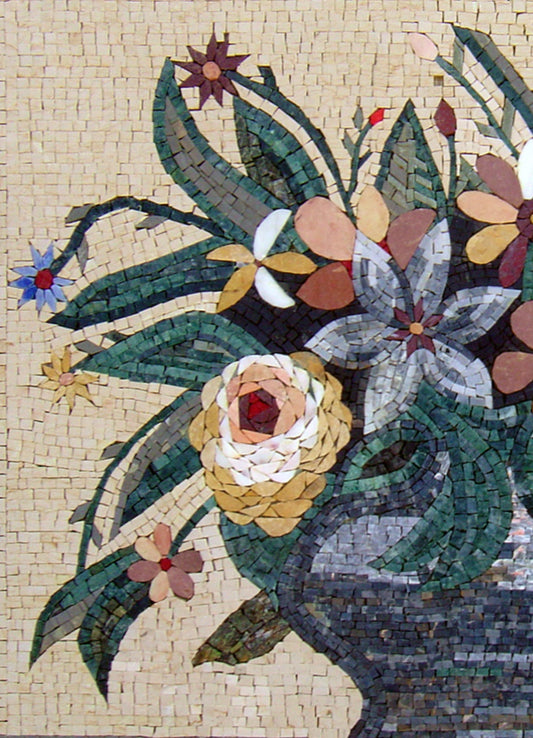 Handmade Marble Mosaic Flower Vase: Wall Art Decor (32"x22")