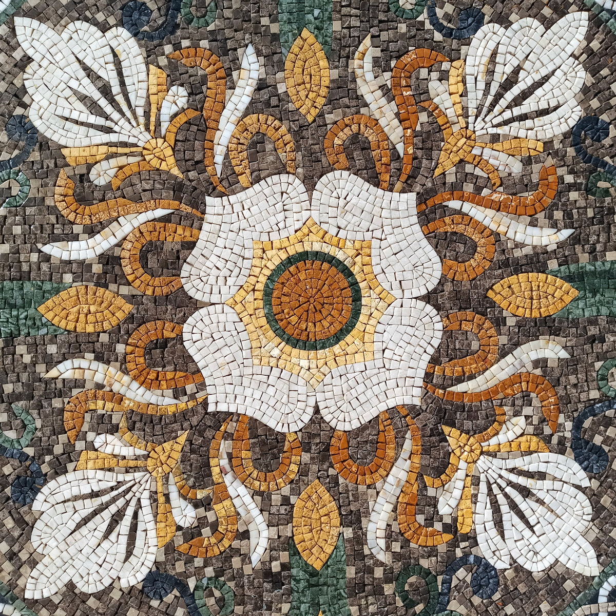 48" Handmade Geometric Floral Marble Mosaic Tile: Hallway Entry Art