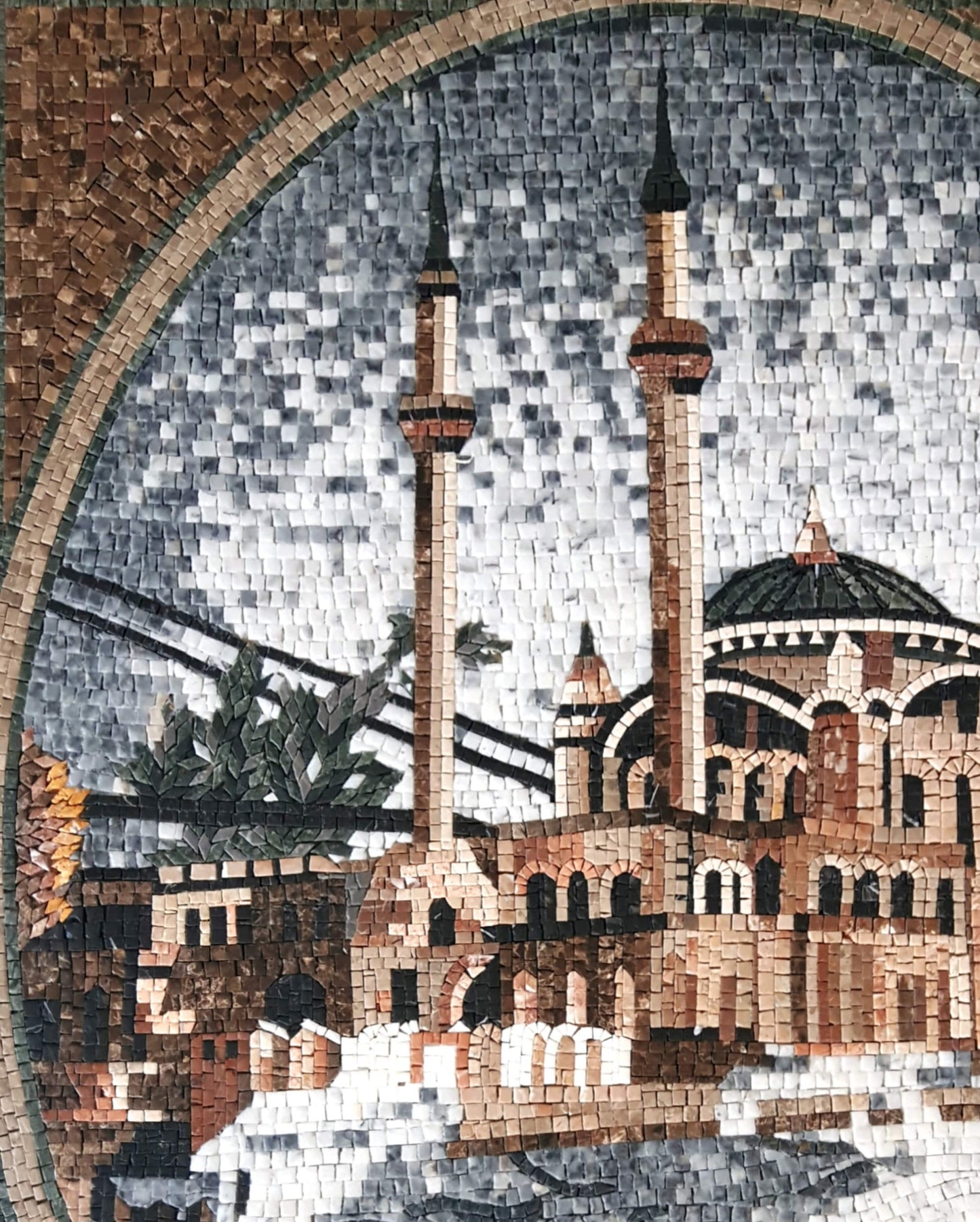 Handmade Marble Mosaic Tile Art: Istanbul Blue Mosque (40” x 32")