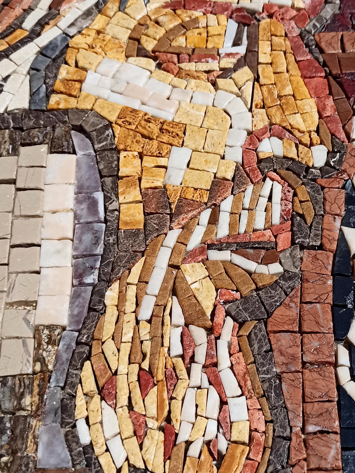 Handmade Marble Mosaic Wall Art: Jesus Profile in Cross Frame
