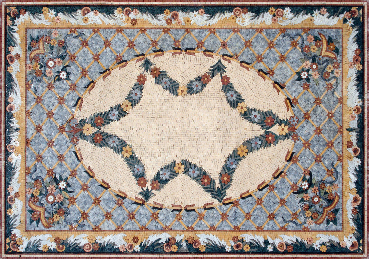 Floral Marble Stone Rug: Handmade Flower Pattern Carpet