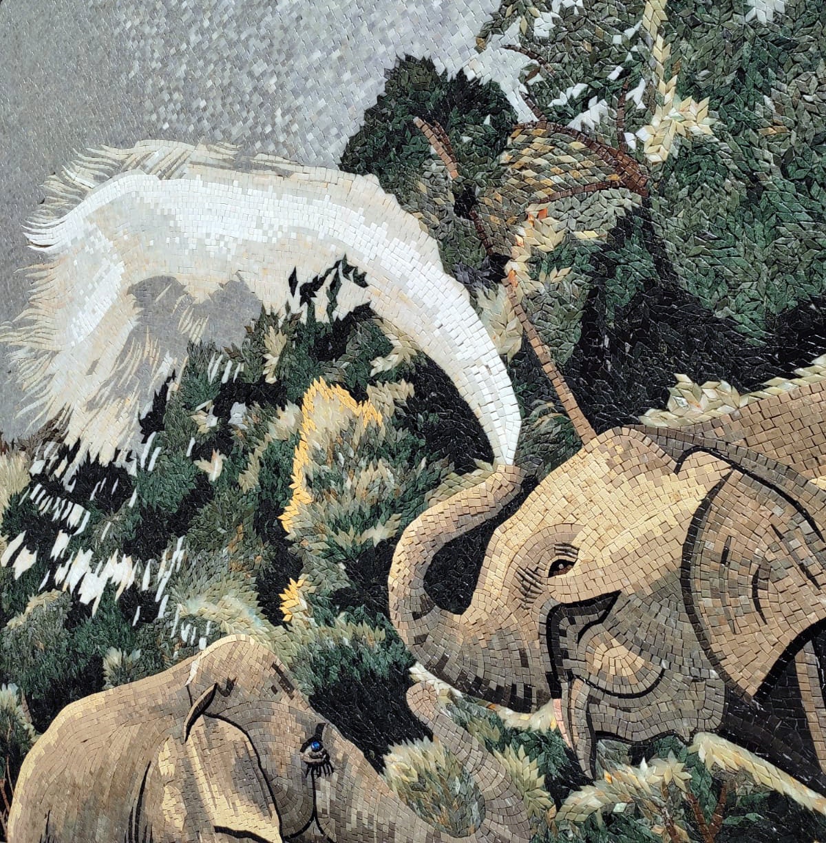Handmade Elephant Mosaic Tile Art: Jungle Animal Wall Decor (84” x 80")