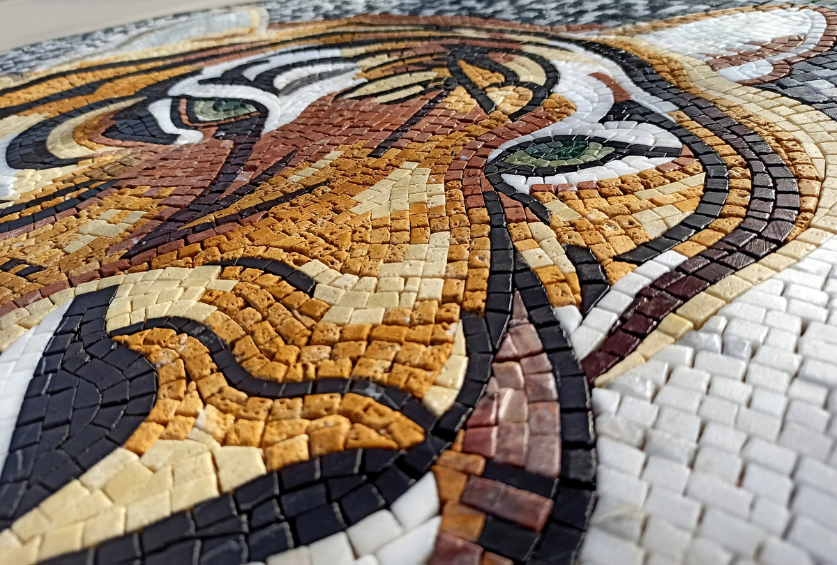 Handmade Tiger Mosaic Tile Art: Jungle Animal Decor (40" DI)