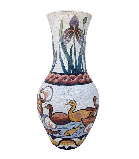 Handmade Duck Art Mosaic Vase: Marble Stone Home Decor