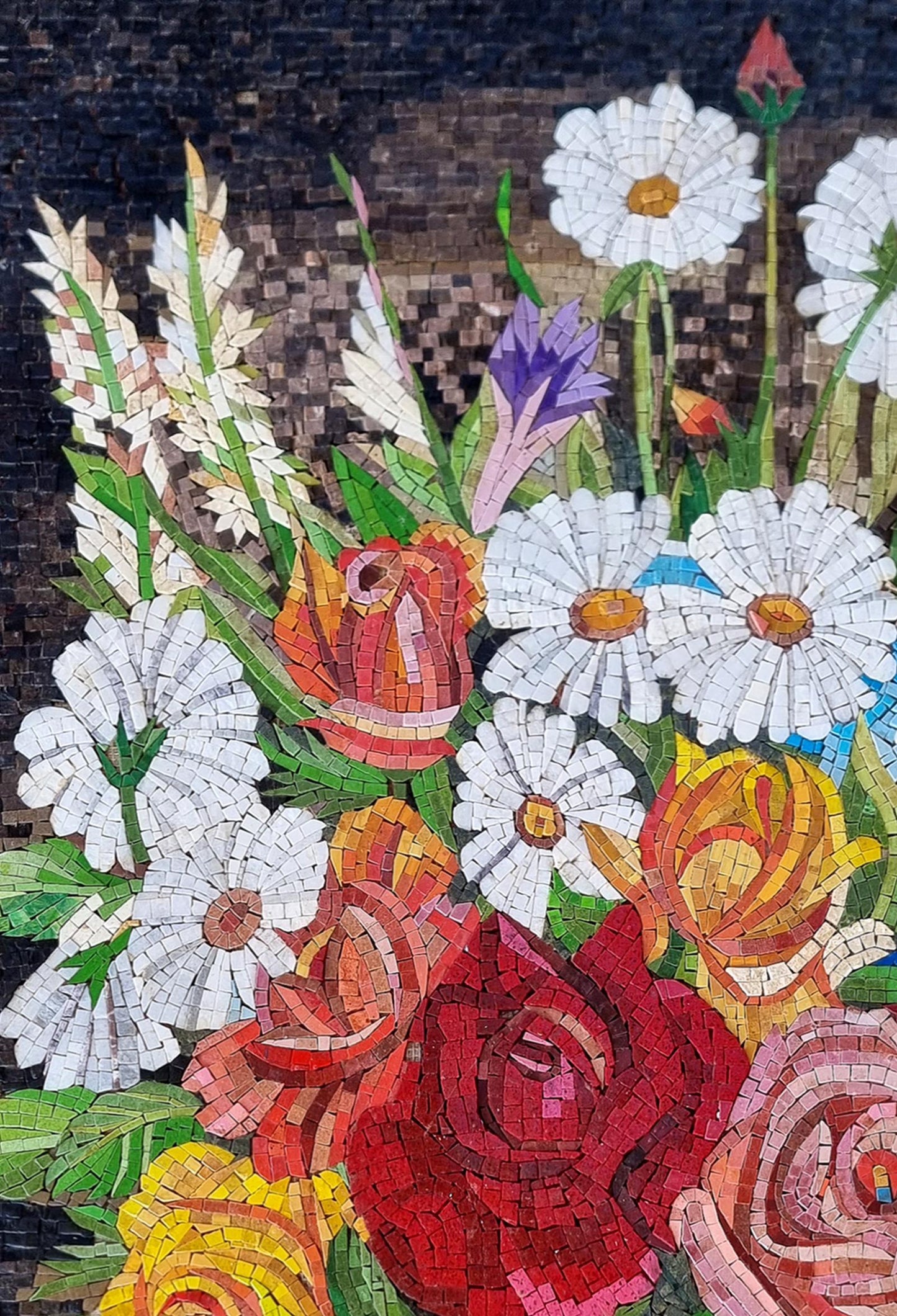 48"x32" Handmade Floral Vase Marble Mosaic Tile Art – Customization Available