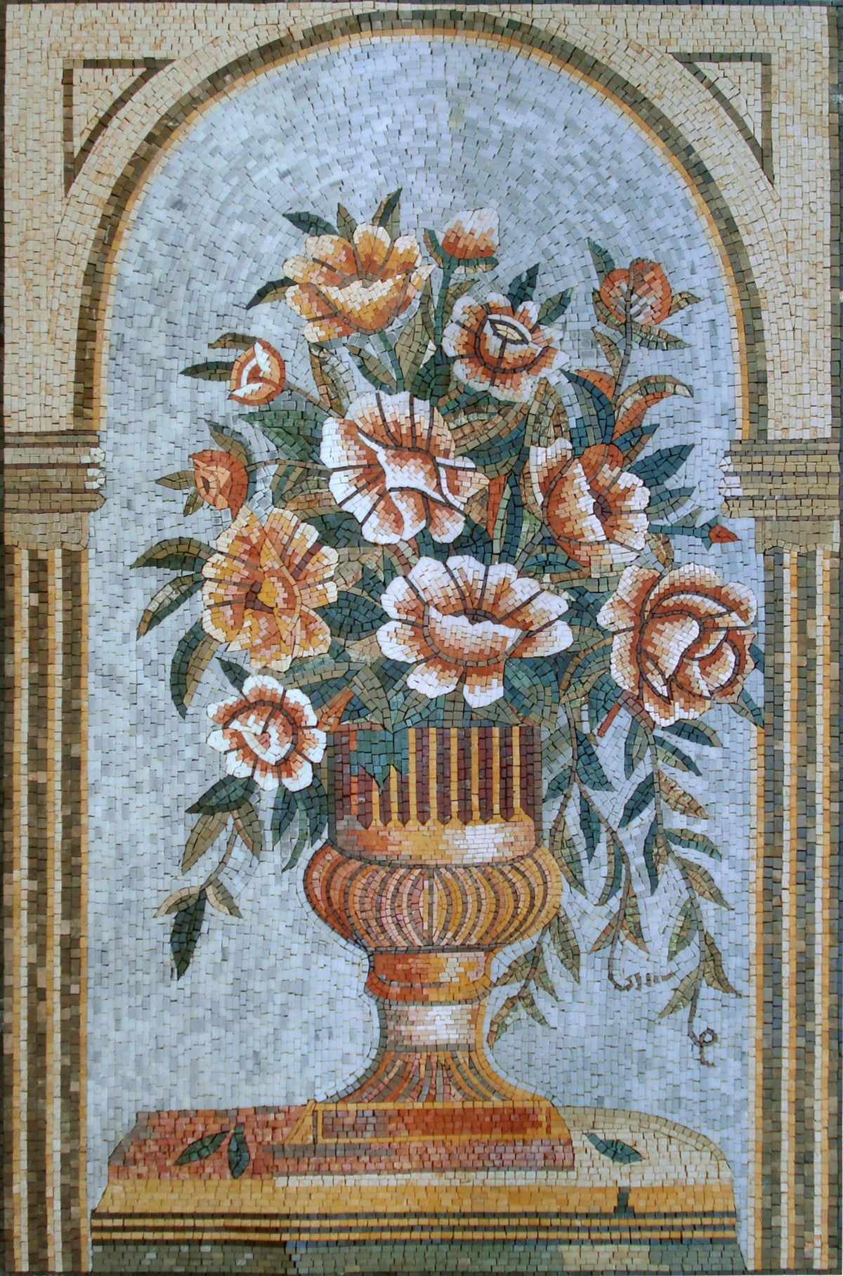 Handmade Rose Mosaic Wall Art: Natural Stone Floral Decor
