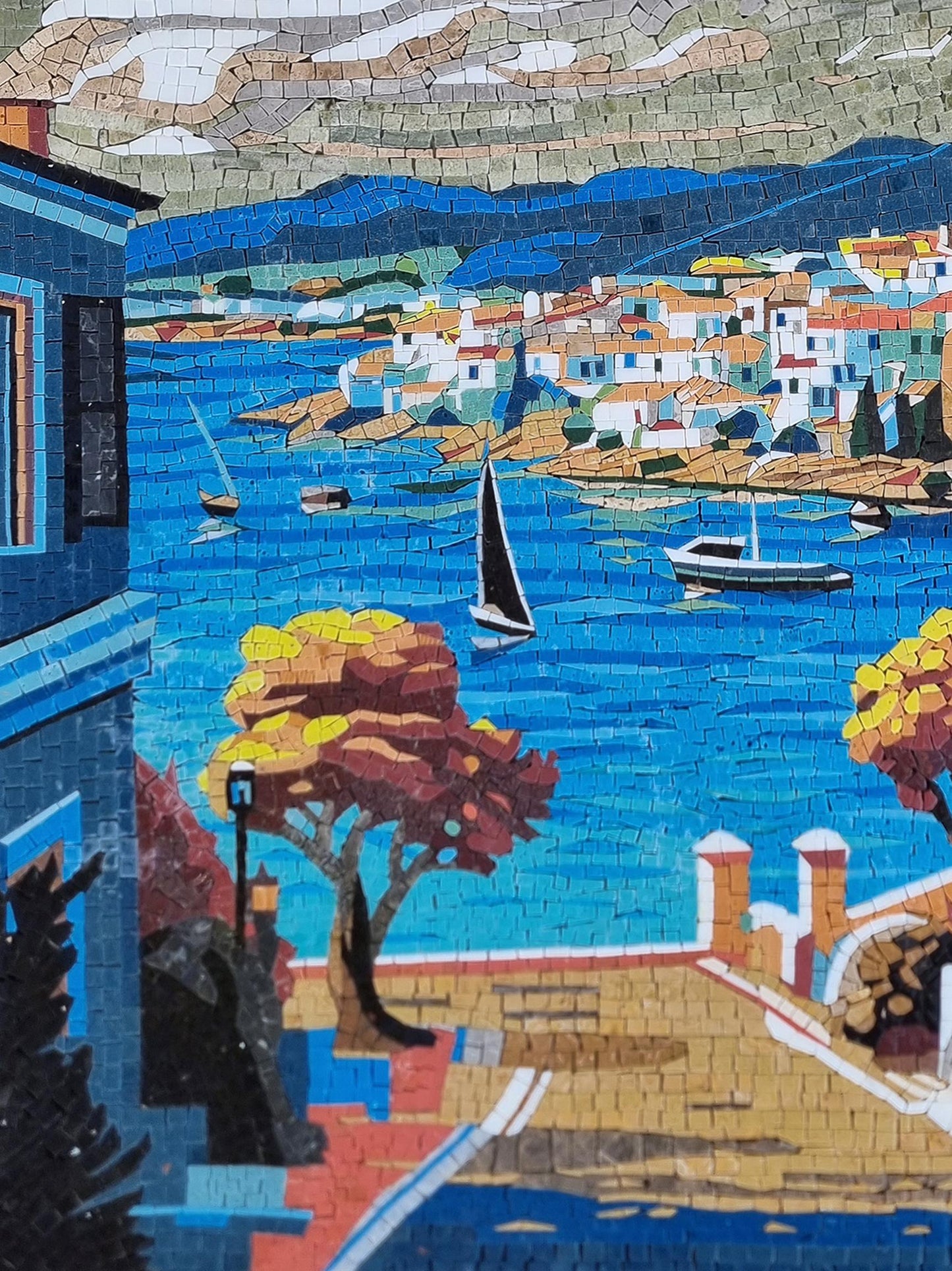 48"x36" Cityscape Mosaic Wall Art - Mountain & Water Scene, Urban Landscape Home Decor, Customization available