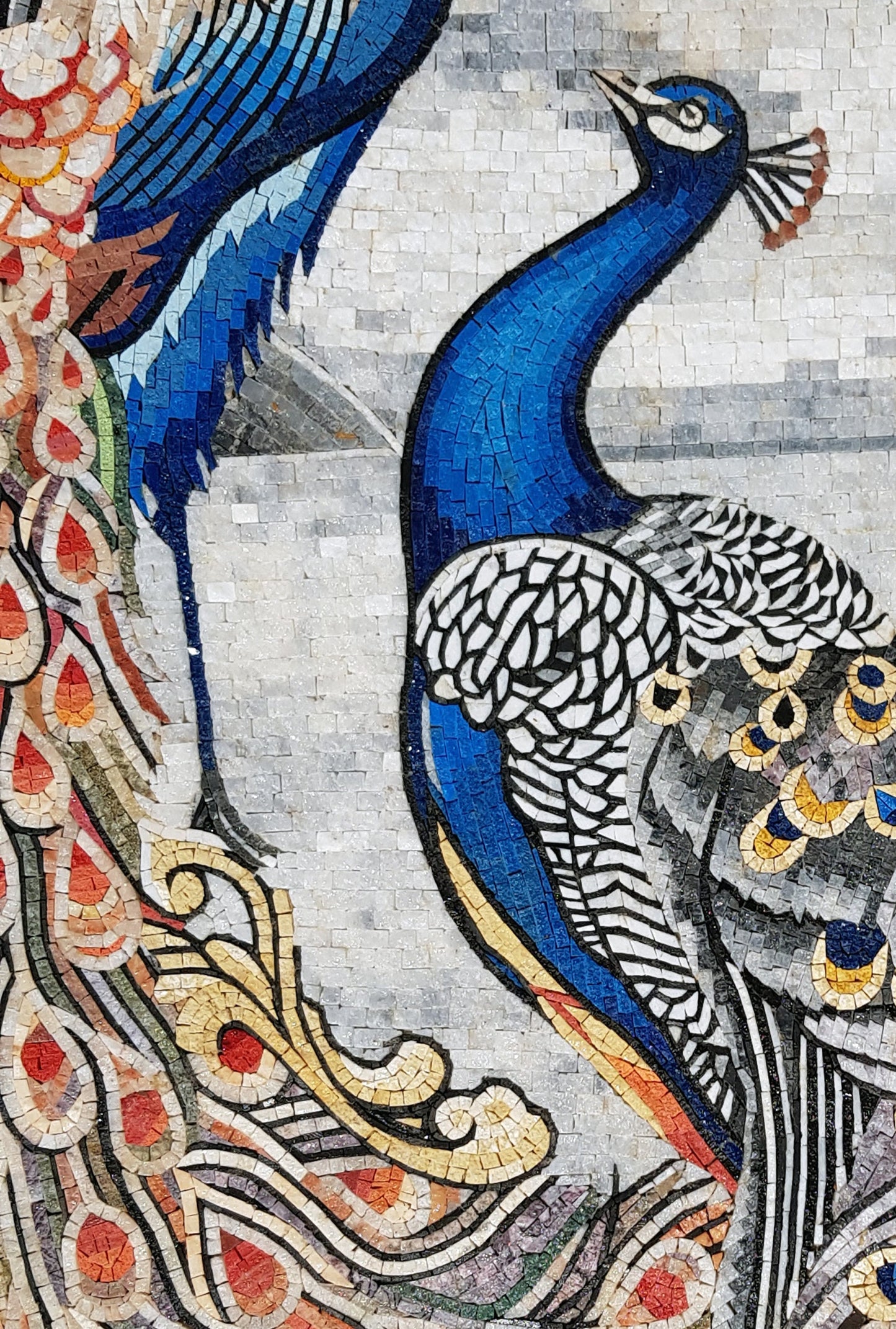 Handmade Peacock Mosaic Tile Art: Indoor/Outdoor Wall Decor (64” x 44”)