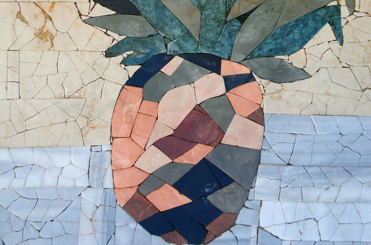 Handmade Pineapple Mosaic Wall Art: Stone Kitchen Decor (16x16)