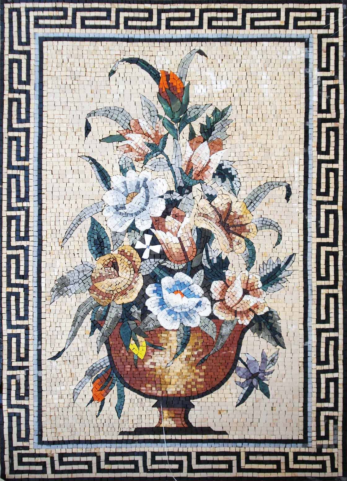Handmade Marble Mosaic Art: Floral Rose Vase Wall Decor (44x32)