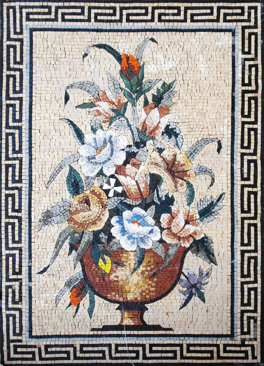 Handmade Marble Mosaic Art: Floral Rose Vase Wall Decor (44x32)
