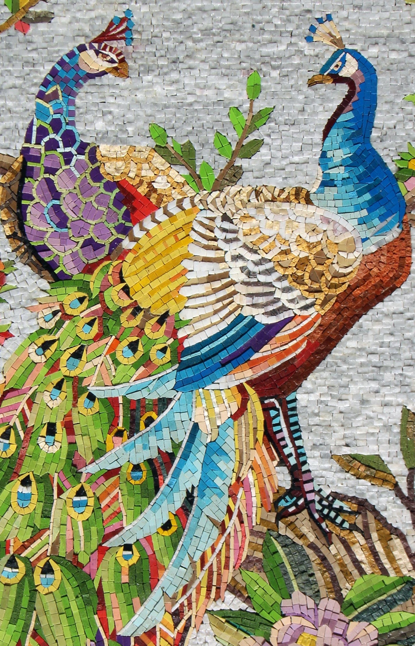 Handmade Peacock Mosaic Tile Art: Floral Tree Wall Decor