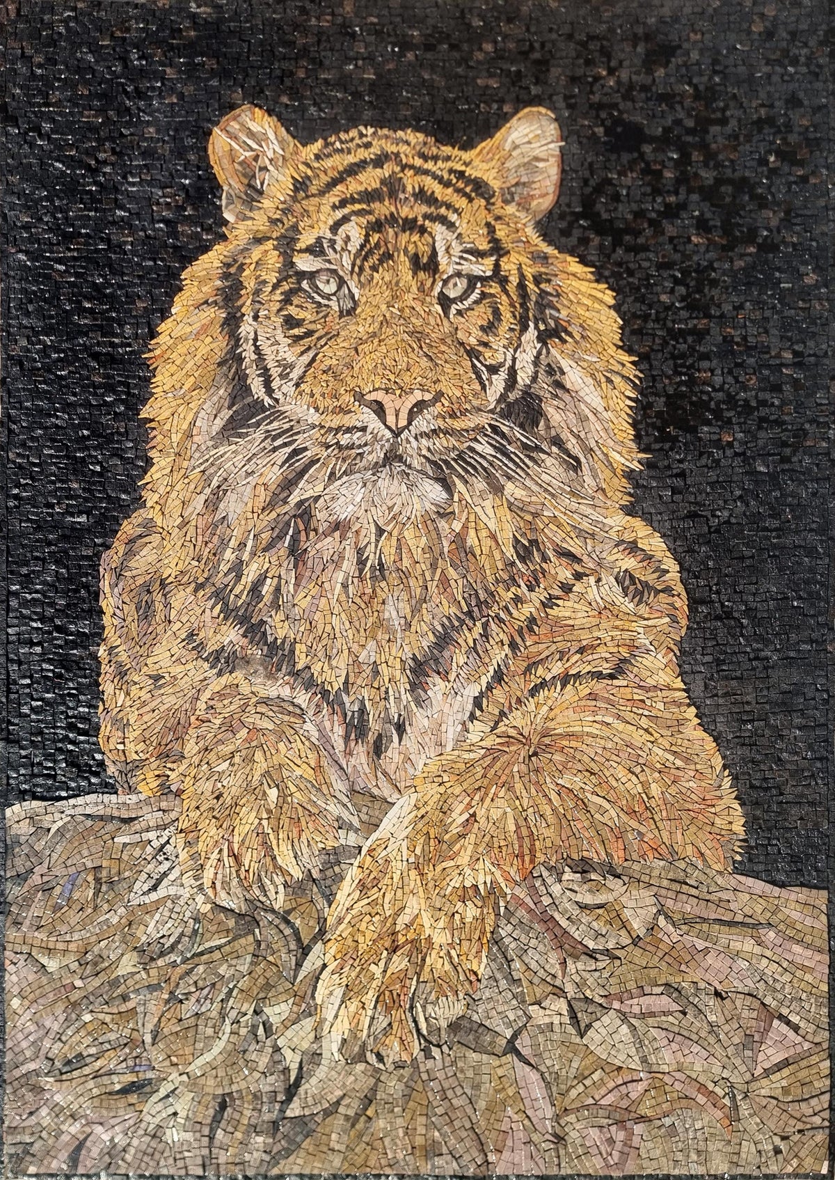 Handmade Lion Mosaic Mural: Jungle Animal Stone Art (40” x 28”)
