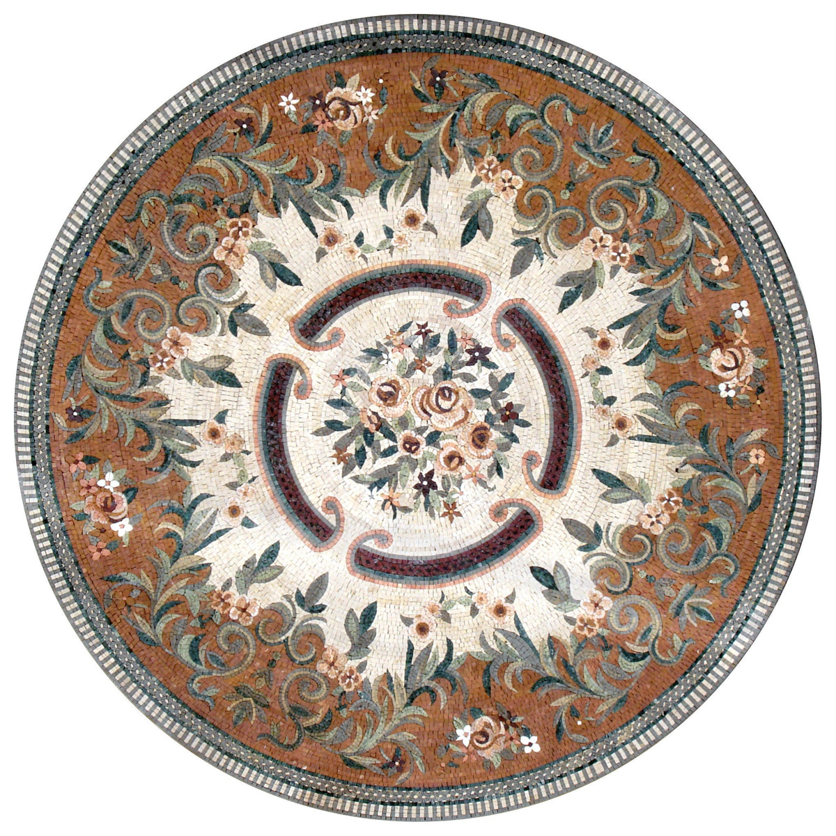 Handmade Marble Medallion Mosaic Artisanal Stone Décor with Floral Elegance - Customization available