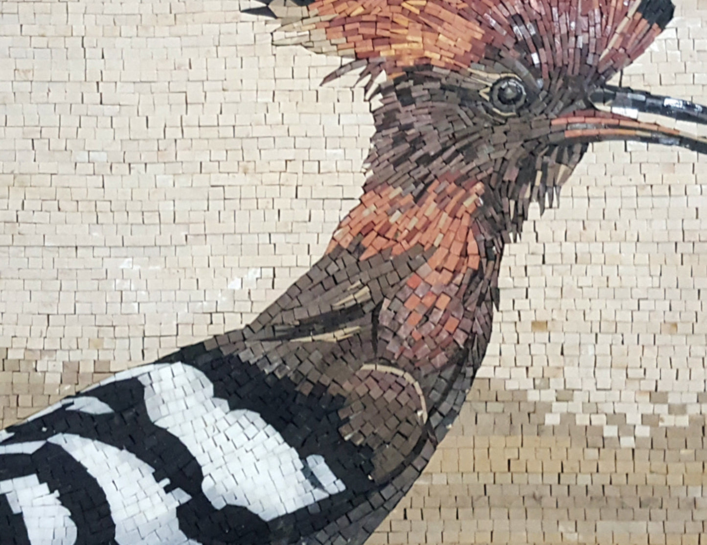 Eurasian Hoopoe Mosaic Mural: Handmade Stone Bird Wall Art (34" x 24")