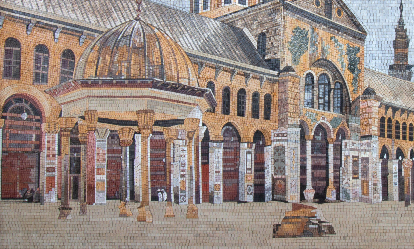 Umayyad Mosque Mosaic: Handmade Marble Tile Mural (80” x 48”)