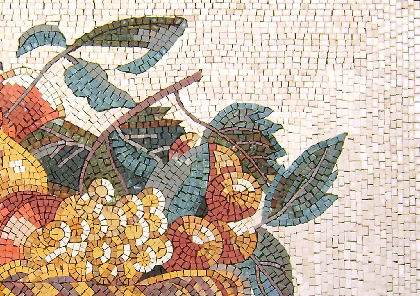 Handmade Fruit Basket Mosaic Art: Marble Tile Wall Decor