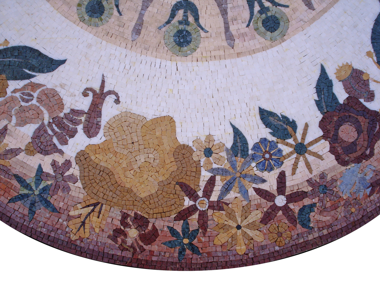72" Handmade Marble Mosaic Medallion: Floral Stone Tile Decor