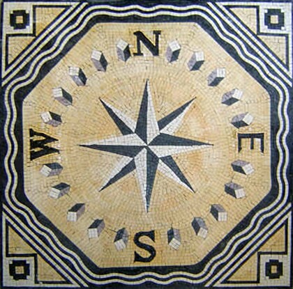 Nautical Compass Mosaic Tile Backsplash: 48" Marble Inlay