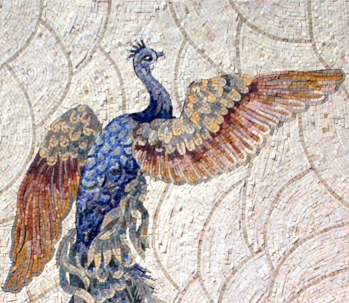 Handmade Peacock Mosaic Mural: Marble Stone Wall Art (40” x 24")