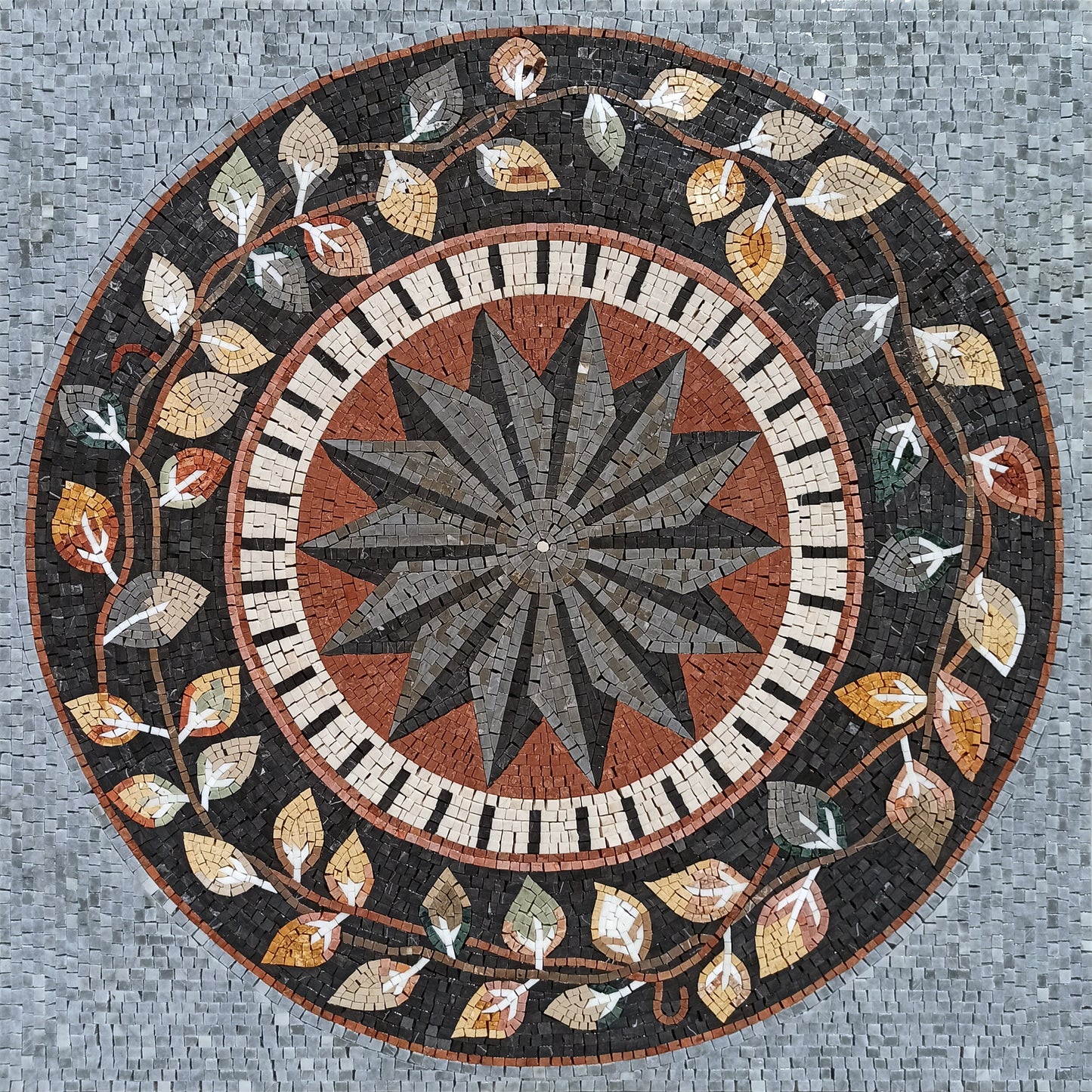 Handmade Marble Mosaic Tile: Leaf Pattern Medallion (40x40)
