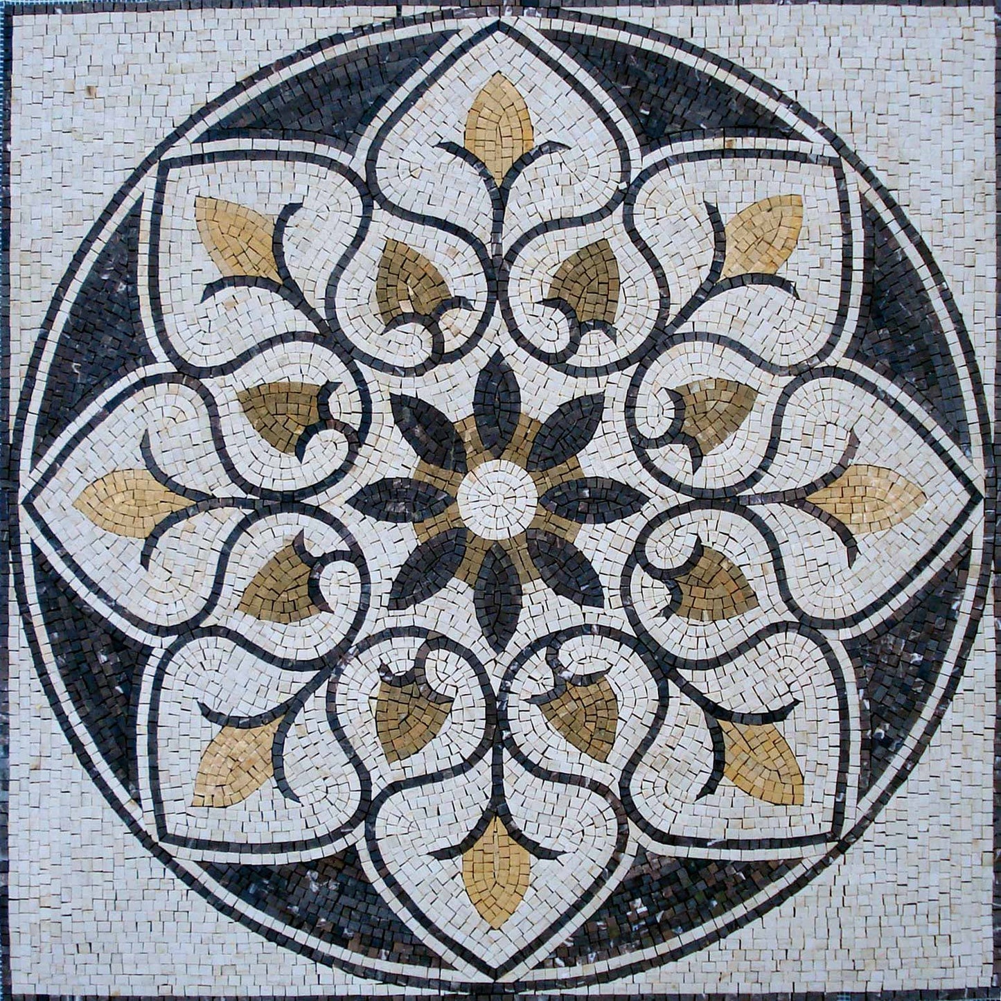 Floral Marble Mosaic Tile Medallion: 40" Square Geometric Mural