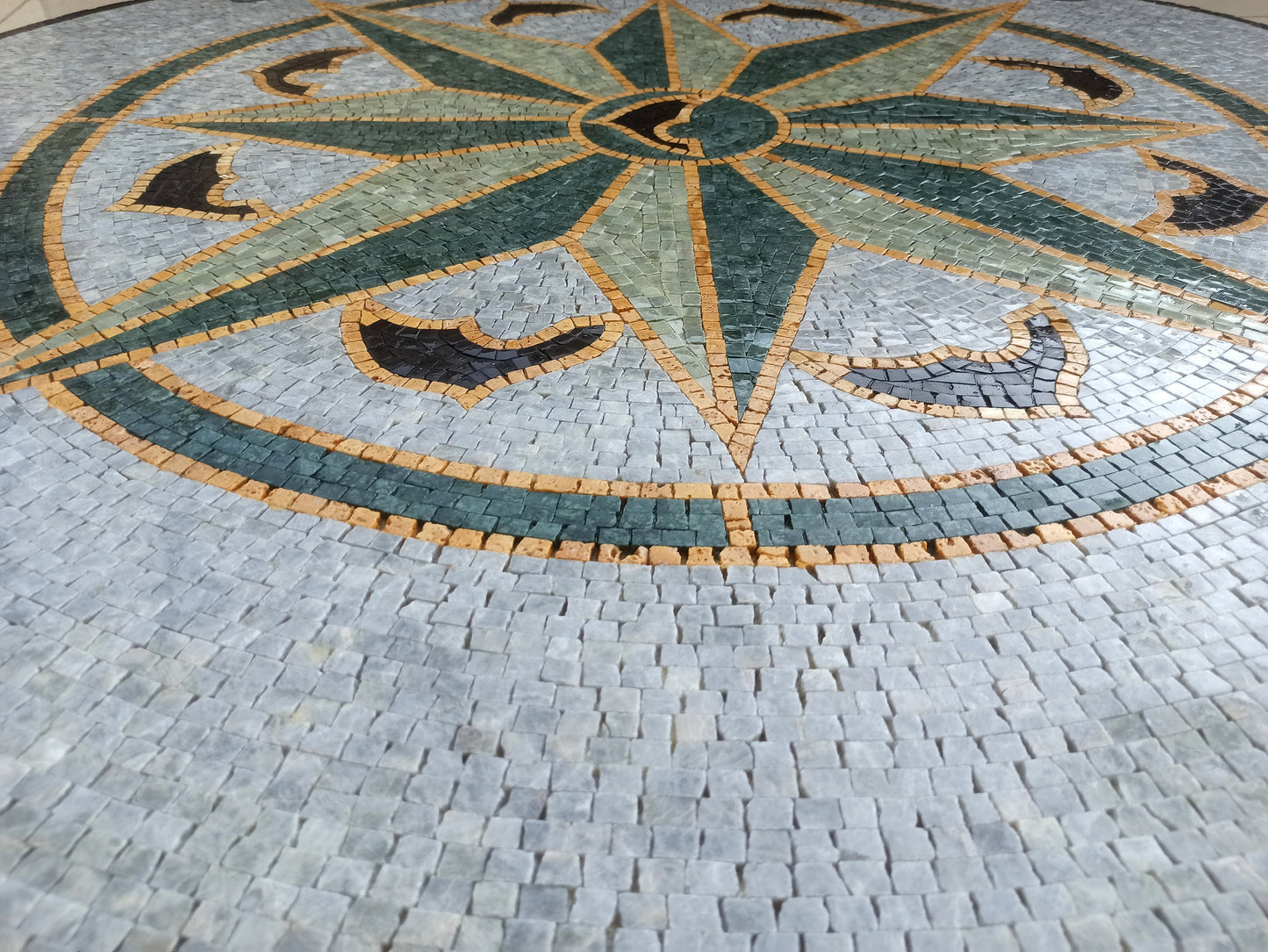 Aquatic Elegance -  Mosaic Design - Emerald Compass Rose with Dolphins Mosaic Medallion - Customization available