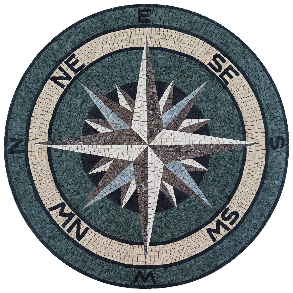 Handmade Compass Mosaic Tile: Nautical Medallion, Indoor/Outdoor (32" Diameter)