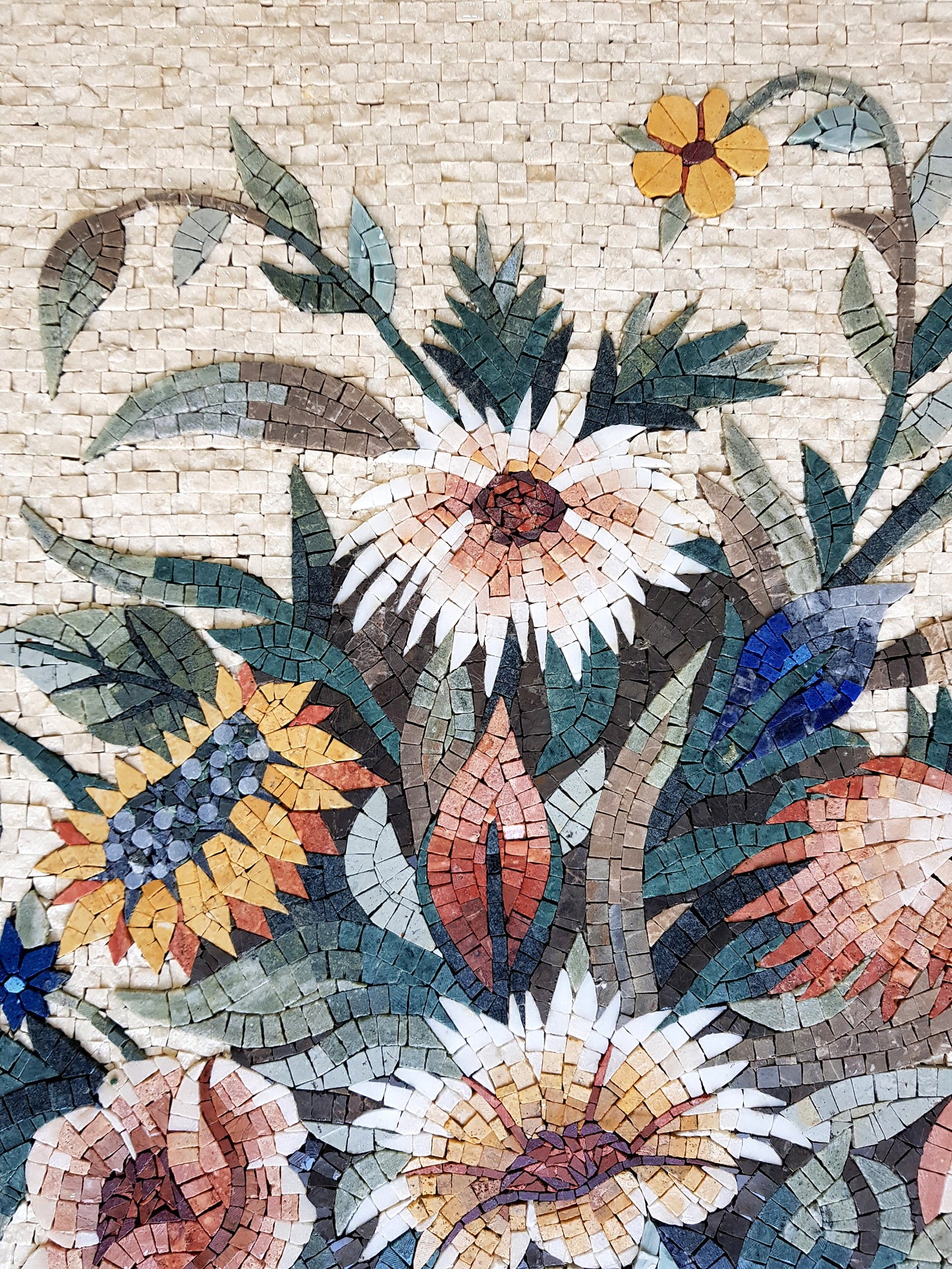 Handmade Flower Bouquet Mosaic Tile Art: Kitchen Wall Decor (40” x 24”)