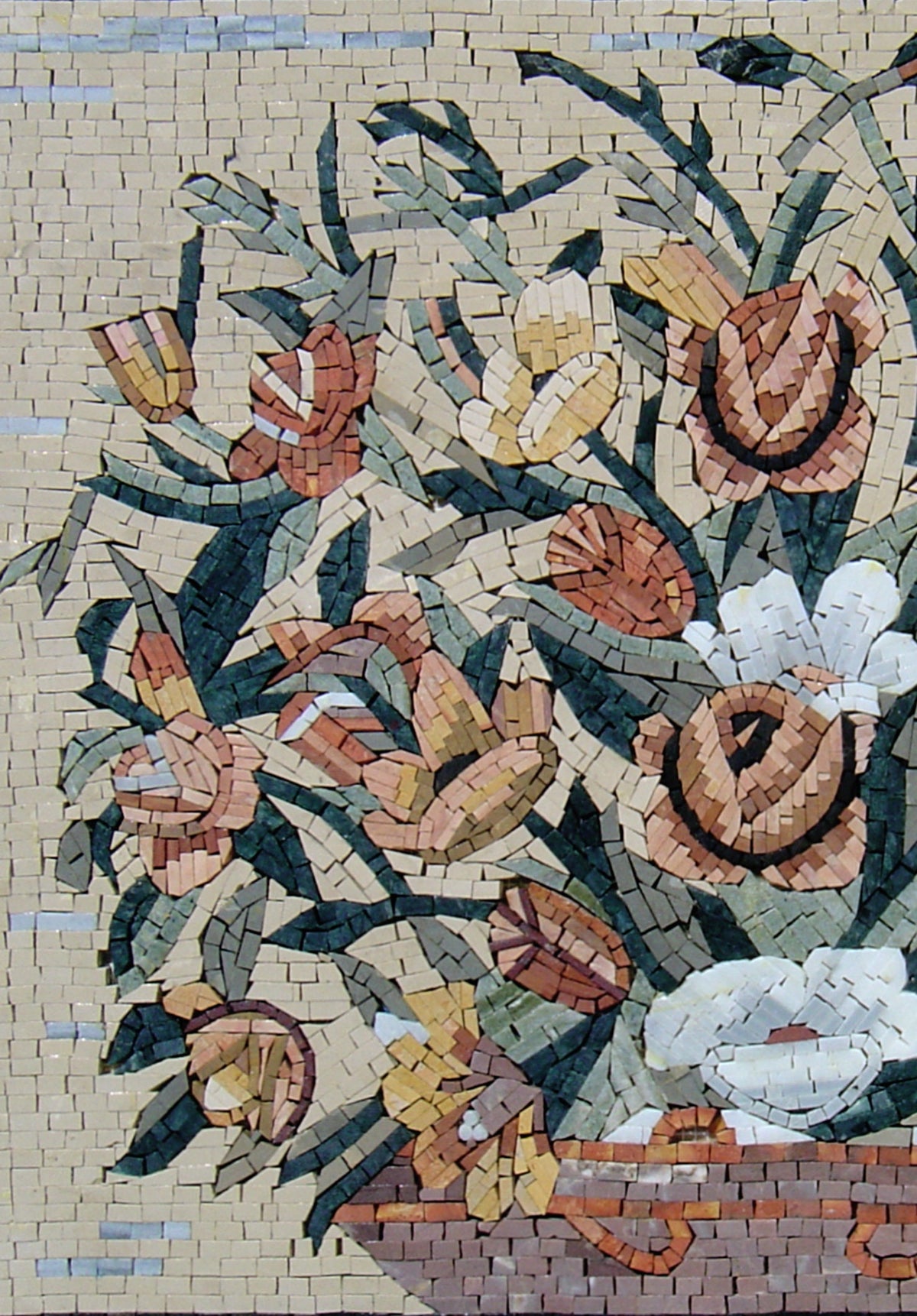 Handmade Marble Mosaic Flower Vase Wall Art - 28” x 24”
