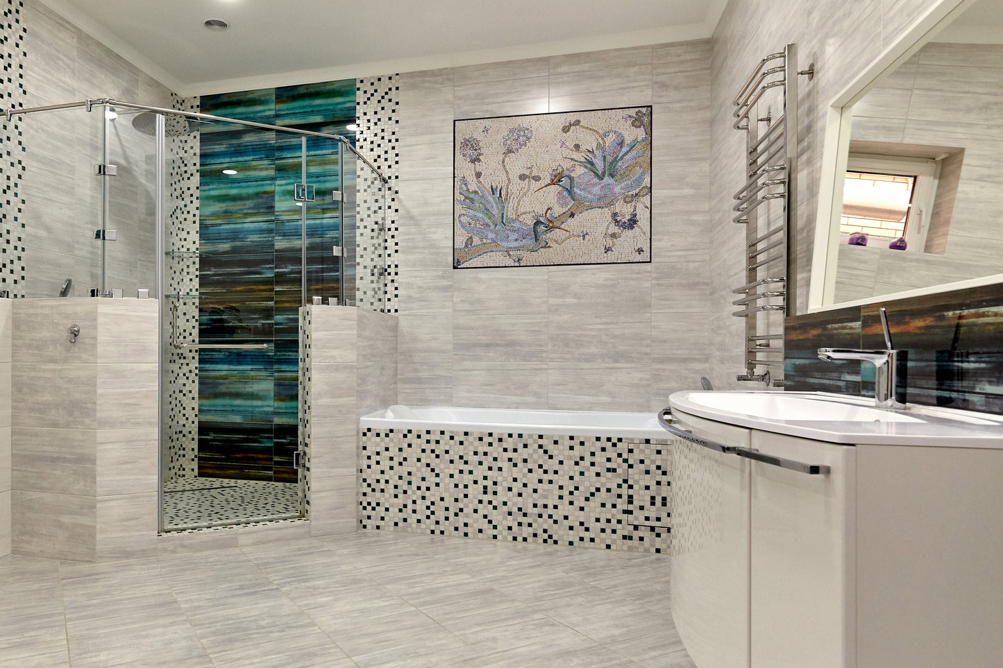 Handmade Bird Mosaic Wall Art: Marble Tile Backsplash (40" x 32")