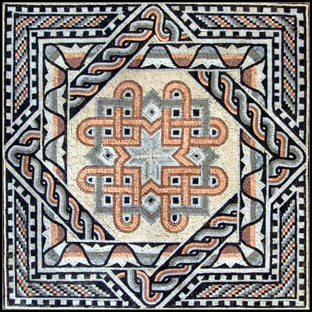 40" Marble Mosaic Floor Tile: Geometric Floral Art