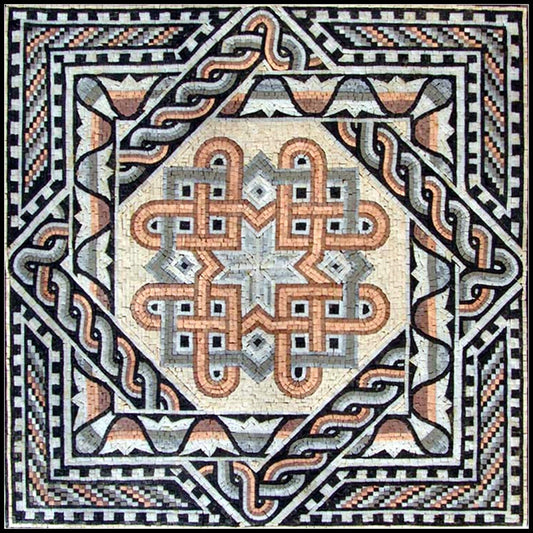 40" Marble Mosaic Floor Tile: Geometric Floral Art