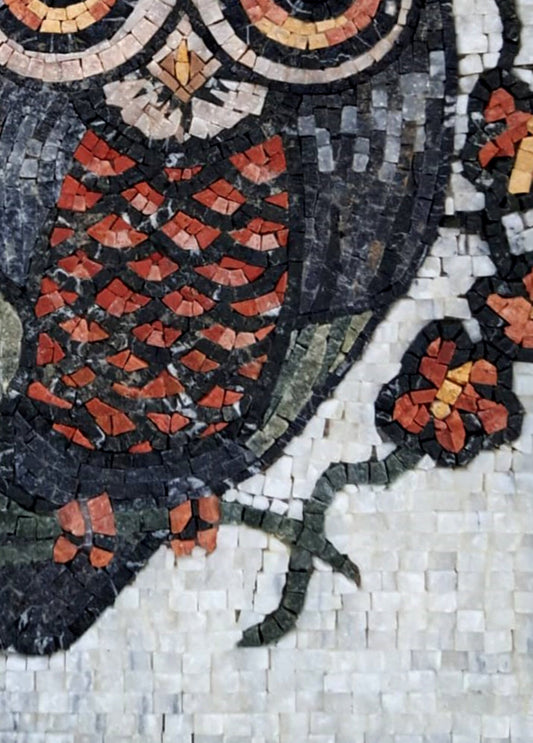 Handmade Owl Mosaic: Marble Wall Art Tile Backsplash