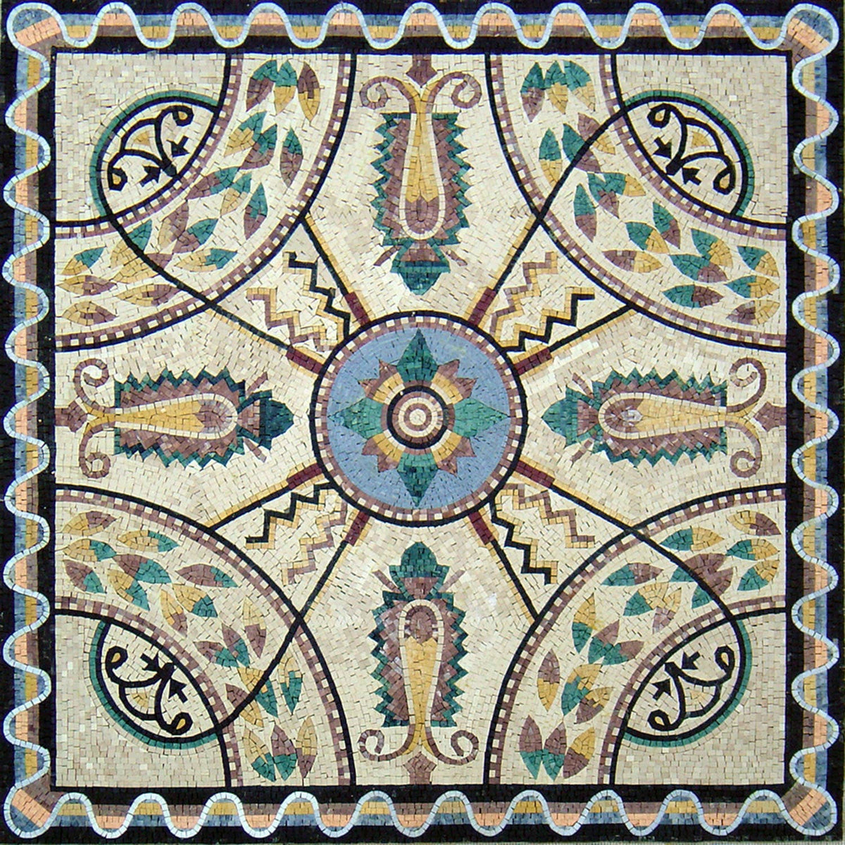48" Geometric Marble Mosaic Tile: Inlay Art for Home Interior