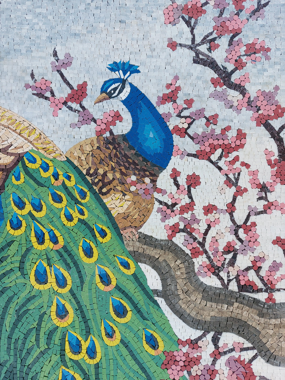 Handmade Peacock Mosaic Tile Art: Interior Wall Decor (56” x 40”)