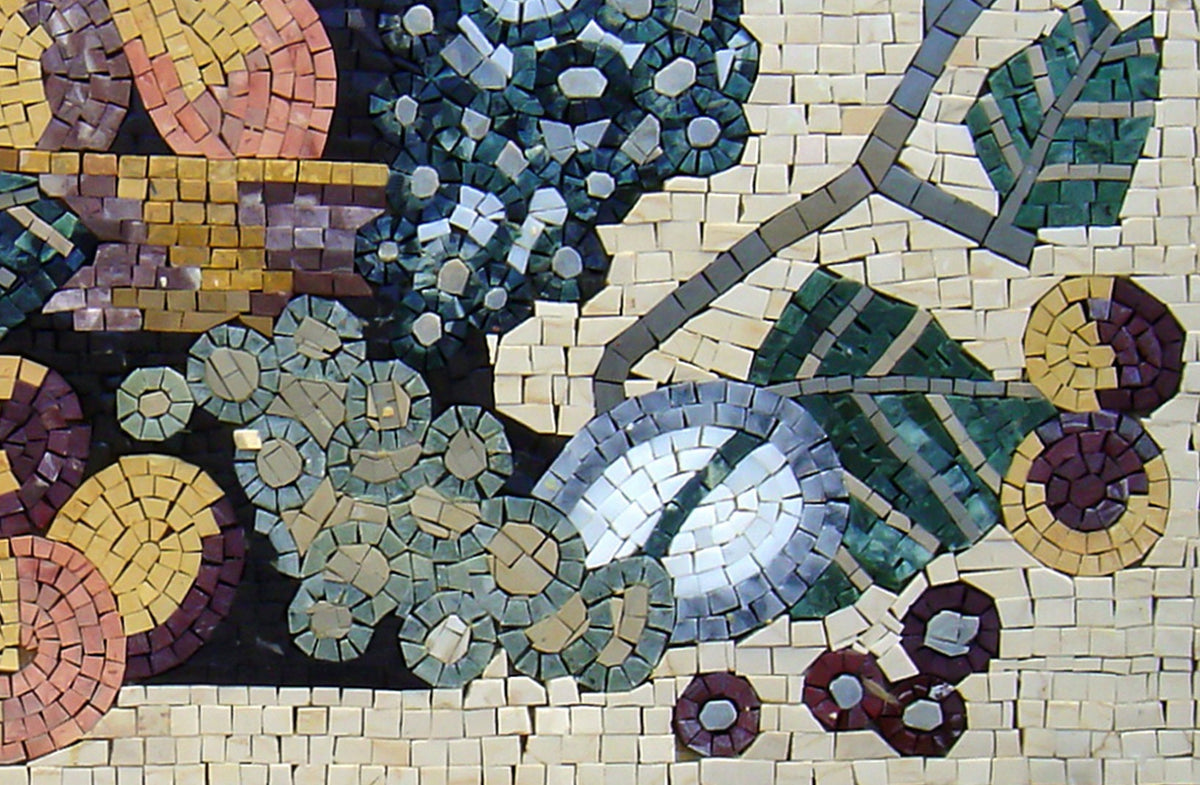Handmade Fruit Mosaic Backsplash Art: Stone Kitchen Wall Decor
