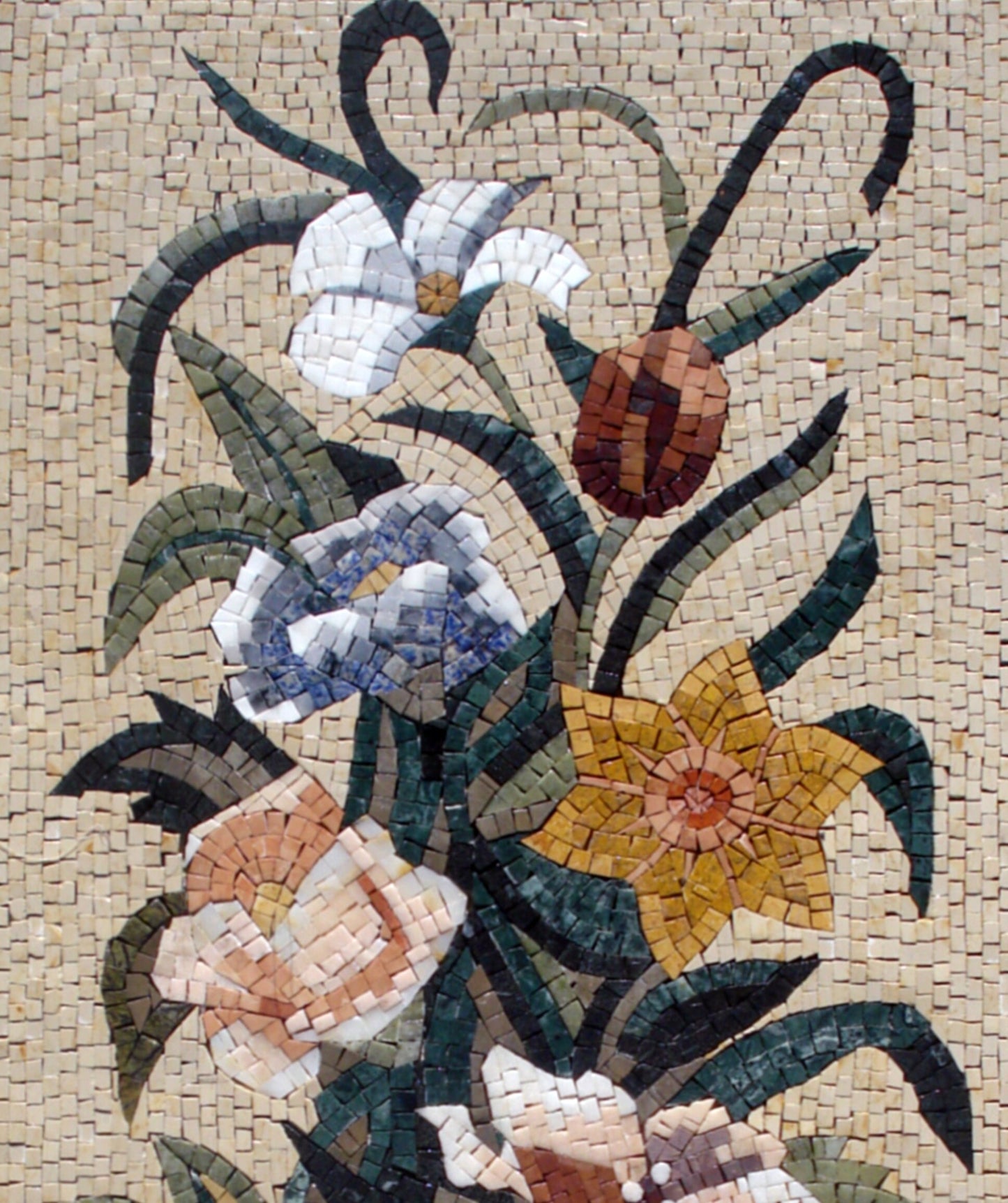 Handmade Marble Mosaic Tile: Floral Vase Interior Decor (44"x16")