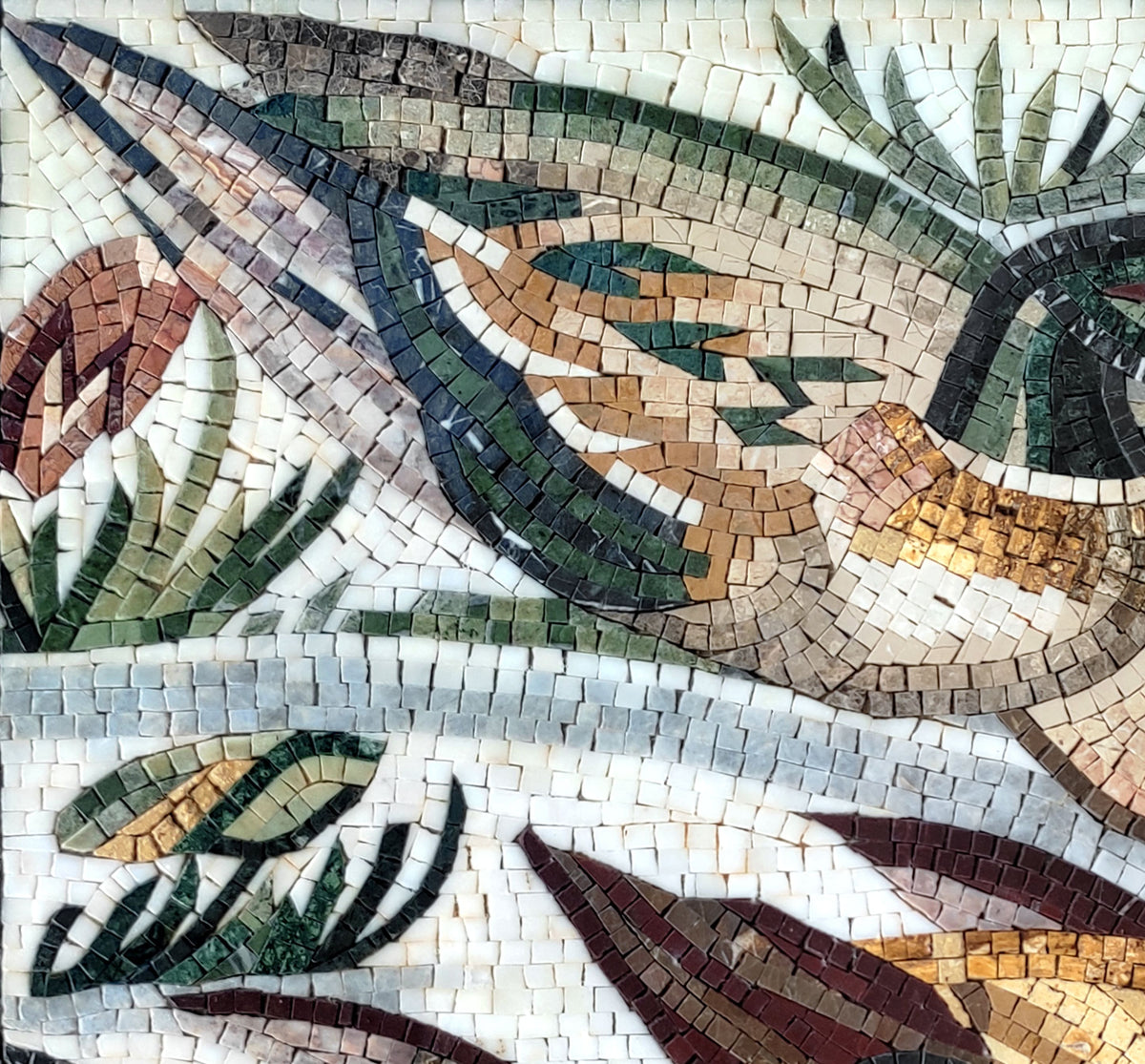Handmade Duck Mosaic Tile Art: Mallard Swimming in Pond (32" x 32")