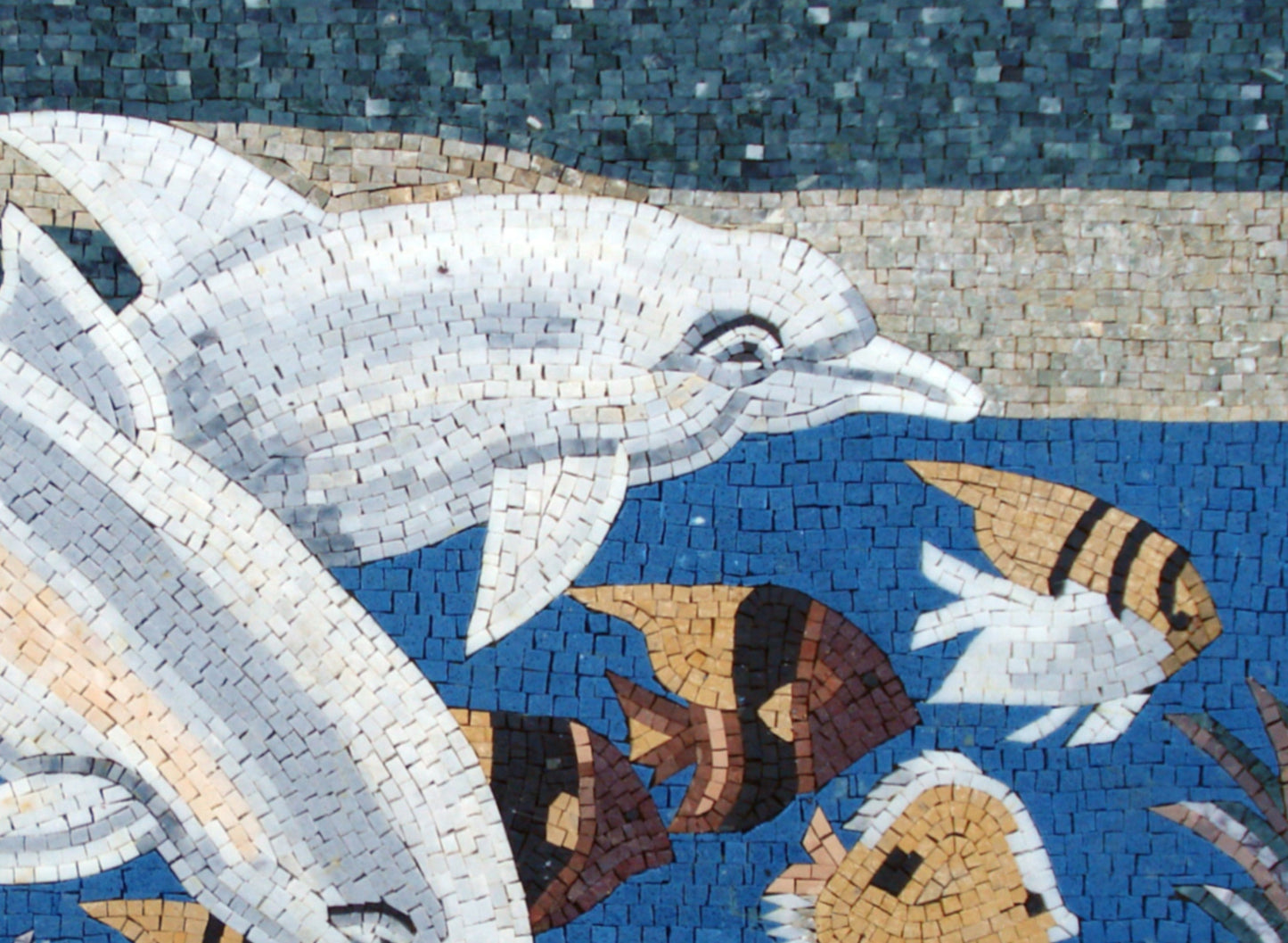 Dolphin Mosaic Backsplash: Handmade Sea Animal Marble Tile Art