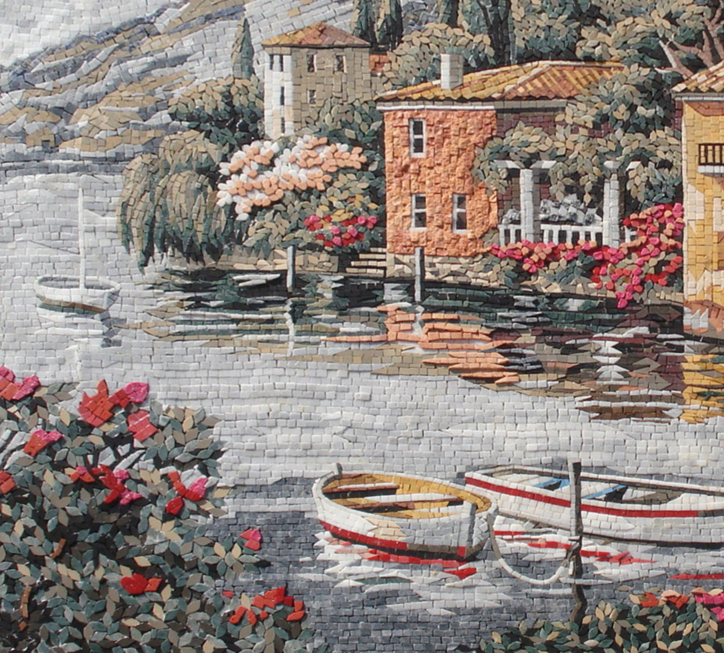 Sailing Boat Mosaic Tile Art: Handmade Beach Scenery Wall Decor (80” x 56")